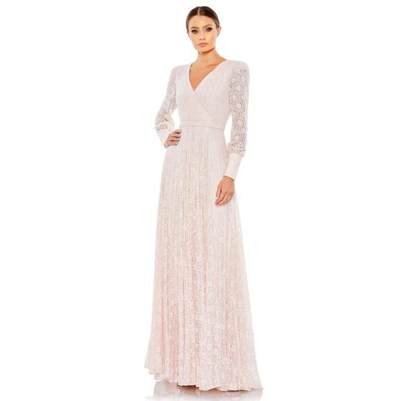 Mac Duggal 93679 Light Pink Rose Beaded Lave Long Sleeve Gown 14 NWT - Picture 1 of 7